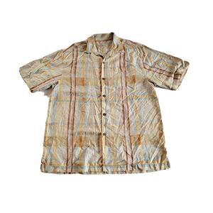 Tommy Bahama Men’s Floral Hawaiian Camp Aloha Silk Shirt Beige Size Large